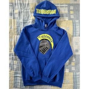 Gildan Tiegerman Blue Long Sleeve Graphic Print Hoodie Men's Small